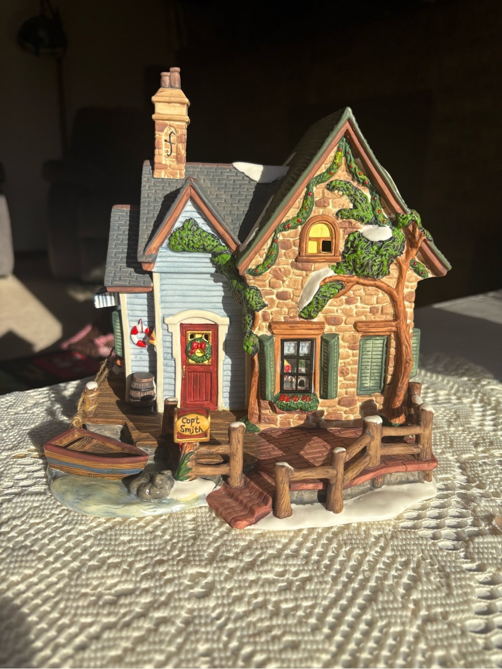 Blue and Brown Holiday Cottage Figurine - Home Holiday